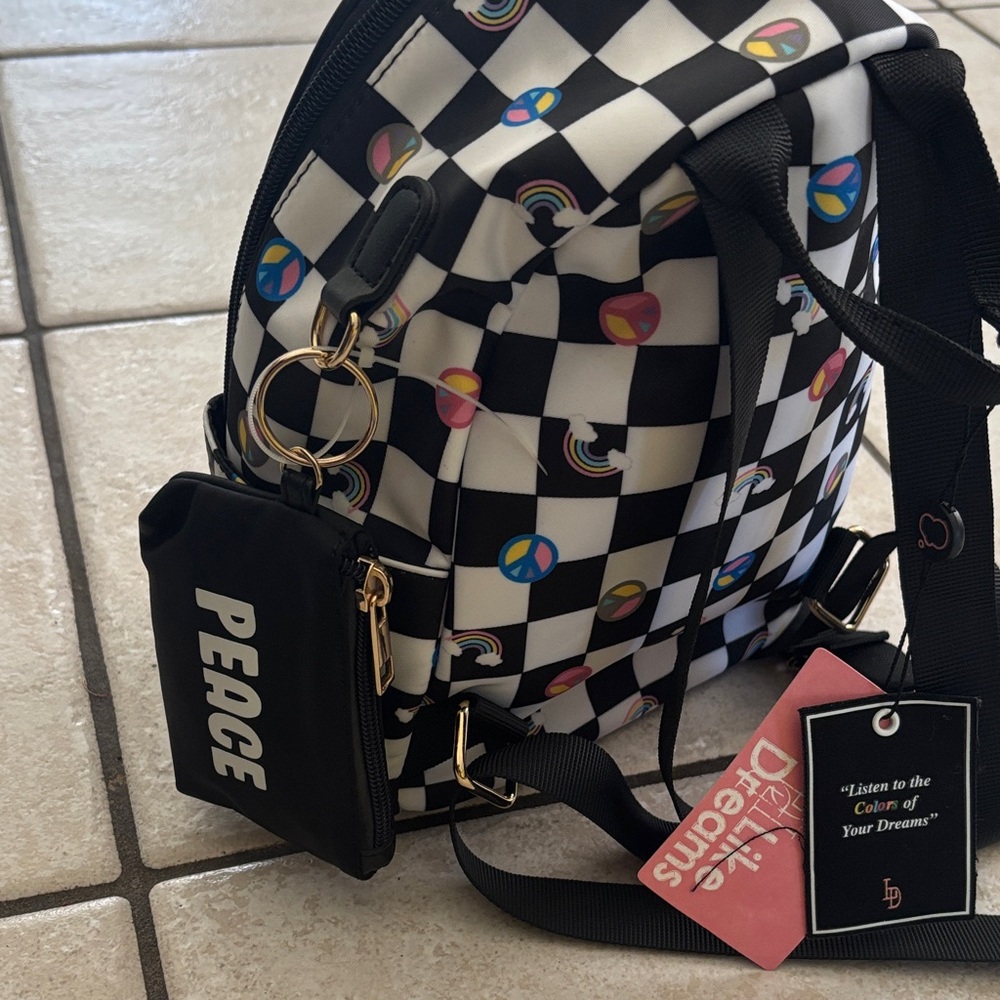 Stylish Checkered Backpack with Rainbow Accents N… - image 4